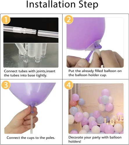 Vista 8 de 4 juegos de kit de soporte para globos de mesa, 1 rollo de pegamento y 5 clips de flores para decoraciones de cumpleaños, celebración y fiesta