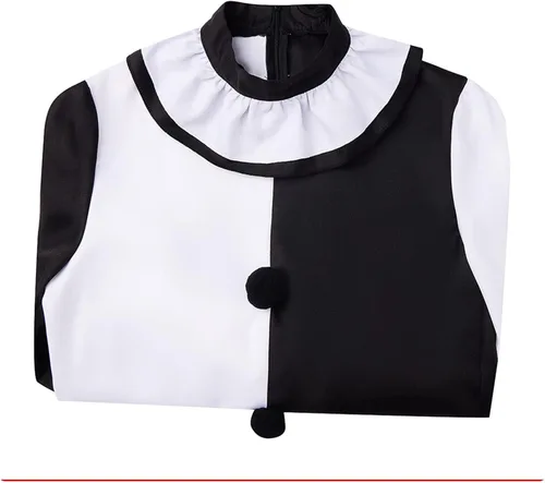 Vista 4 de AwwwCos Disfraz de payaso para cosplay, color blanco y negro, para fiesta de Halloween, carnaval, ropa divertida
