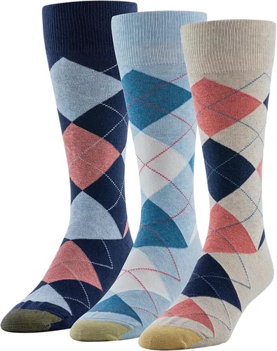 Vista 5 de GOLDTOE Calcetines de vestir Carlyle Argyle Crew para hombre, 3 pares Mezcla de rombos negros