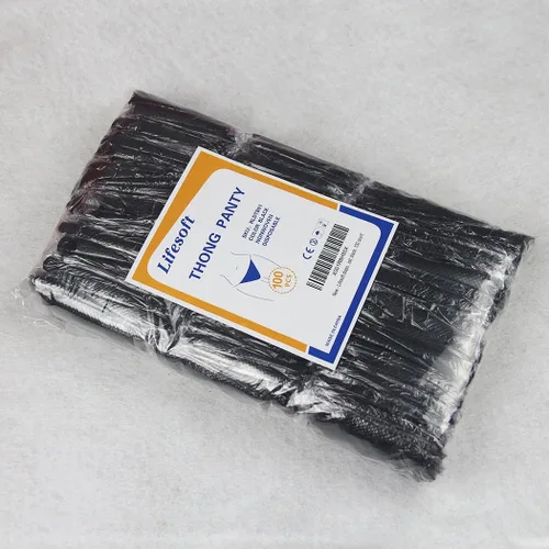 Vista 6 de Paquete de 100 tangas desechables para bronceado esterilizante, envueltas individualmente, color negro, Negro