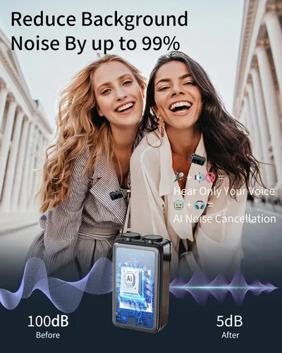Vista 2 de Micrófono Lavalier inalámbrico para iPhone: micrófono JXJXQU con reducción de ruido inteligente, efecto de reverberación, batería de 30 H+, diseño