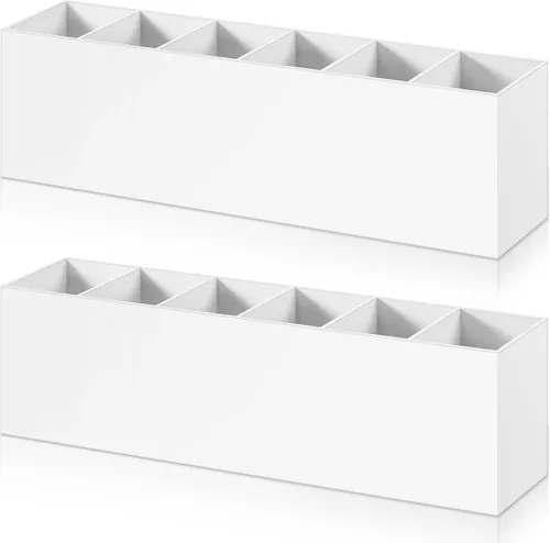 Vista 9 de Paquete de 2 soportes acrílicos para brochas de maquillaje, 6 compartimentos, organizador de lápices, soporte para lápices de escritorio