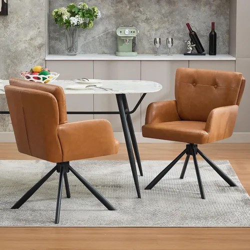 Vista 9 de WUTUTUEE Silla de comedor de piel sintética, moderna, cómoda, giratoria, silla de comedor tapizada con respaldo medio, silla de escritorio sin