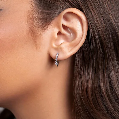 Vista 2 de Aretes de aro esenciales de diamante natural de 12 a 34 quilates para mujer en oro blanco y amarillo de 14 k (F-G, SI2-I1, cttw) por Privosa Fine