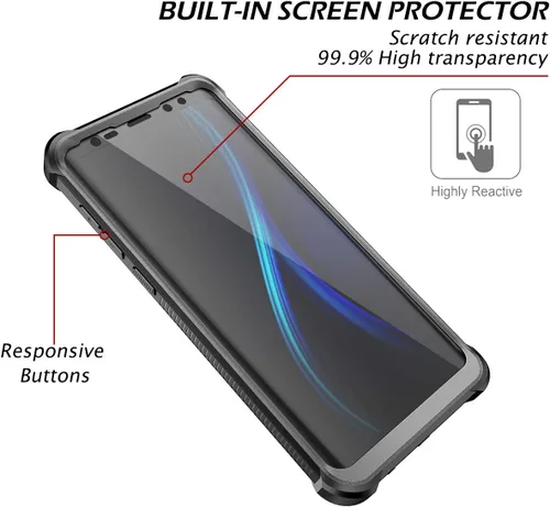 Vista 4 de Dexnor Funda para Galaxy S9+ Plus con protector de pantalla transparente de grado militar, resistente 360, cuerpo completo, a prueba de golpes
