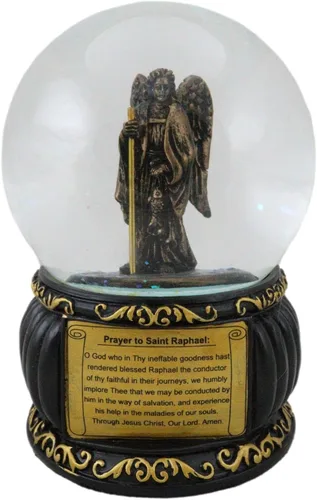 Vista 4 de Ebros Gift Guardian Santo Arcángel San Rafael Ángel de Sanación con purpurina con placa de oración, base de arte de desplazamiento dorado de 5.25