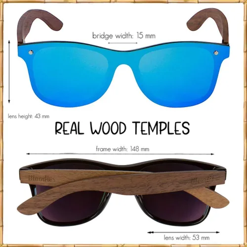 Vista 2 de Woodies Oversize Flat Lens Mirrored Walnut Wood Polarized Sunglasses for Men and Women 100% UVAUVB Protection