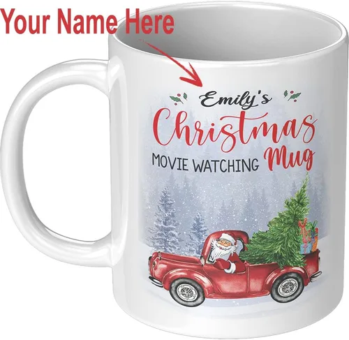 Vista 2 de This is My - Taza personalizada para ver películas navideñas. Divertida taza de café y cacao. Bonita taza vintage para amantes del cine, regalo