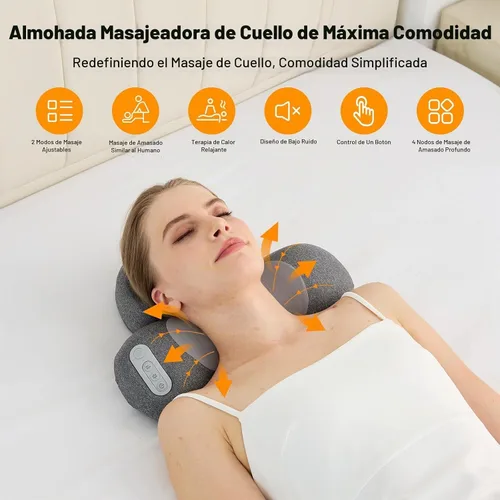 Vista 5 de 4D Kneading Shiatsu Neck and Shoulder Massager with Heat Cordless 2000mAh Rechargeable Memory Foam Massage Pillow, 4 Rotating Nodes, Low Noise, for