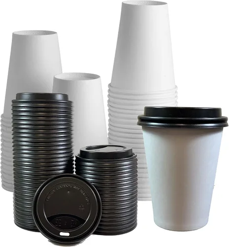 Vista 5 de Vasos desechables de papel blanco con tapas blancas, tazas de café con tapas, 400 juegos (8 onzas)