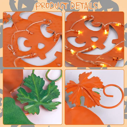 Vista 2 de Juegoal Paquete de 3 estacas de jardín de calabaza iluminadas de Halloween, decoración de metal para exteriores, letreros de patio de Halloween