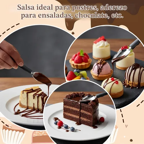 Vista 4 de Juego de 4 cucharas de decoración de dibujo de precisión culinaria profesional, cucharas multiusos de acero inoxidable para chef de dibujo