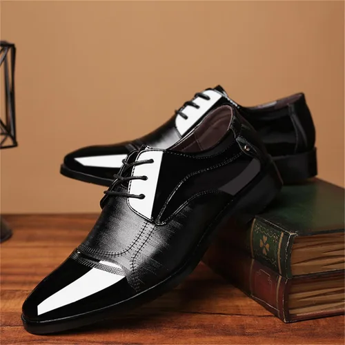 Vista 4 de Zapatos de vestir para hombre, zapatos Oxford formales puntiagudos con cordones, zapatos de esmoquin de negocios
