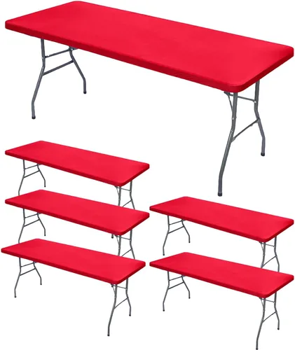 Vista 12 de Paquete de 2 manteles ajustables de elastano, manteles elásticos extraíbles negros para mesas rectangulares de 4 pies, mantel elástico lavable