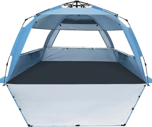 Vista 16 de WhiteFang Deluxe - Tienda de campaña plegable para playa con protección UV para 3-4/5-6 personas, protección contra rayos UV, piso extensible con 3