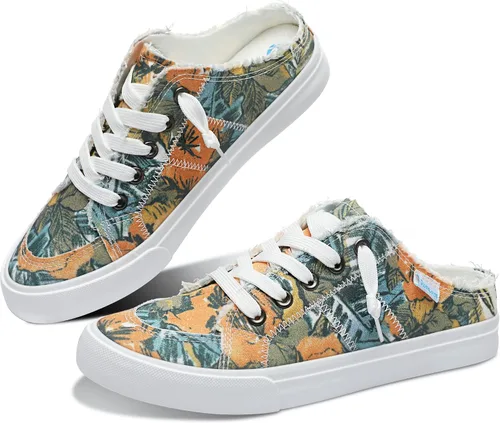Vista 12 de Obtaom Sandalias de lona para mujer con espuma viscoelástica Clipper, tenis de moda, cómodas, fáciles de poner, sandalias sin tacón para mujer Beige