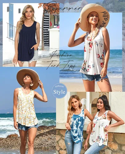 Vista 5 de CATHY - Camiseta sin mangas de verano para mujer, estilo casual, plisada, holgada, cómoda