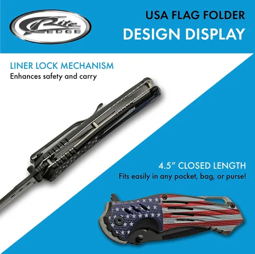 Vista 4 de SZCO Supplies 300552-US American Flag Assisted Open Liner Lock Edc Cuchillo plegable, rojo/blanco/azul, 8 pulgadas de longitud