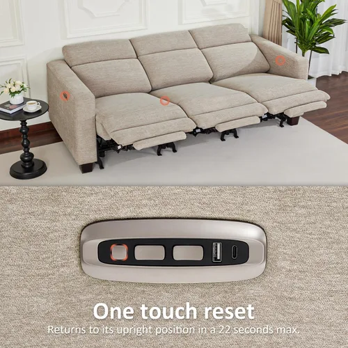 Vista 6 de MCombo Sofá Reclinable de 88.6'', Sofá Reclinable Eléctrico Wall Hugger con Reposacabezas Ajustable, Puertos de Carga USB A y C, Patas de Madera