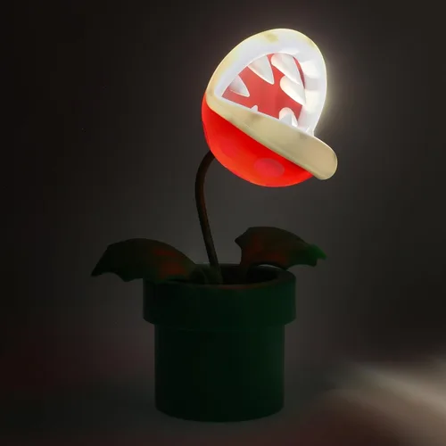Vista 2 de Super Mario Brothers - Mini lámpara de planta de piraña con licencia oficial, decoración de habitación de jugadores y regalo para niños y niñas, luz