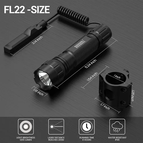 Vista 6 de Feyachi FL22 linterna táctica de 1200 lúmenes con luz led M Lock montaje con riel Ar linterna con interruptor de presión