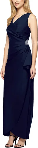 Vista 20 de Alex Evenings - Vestido largo adelgazante para mujer con falda lateral fruncida y volante en cascada Negro