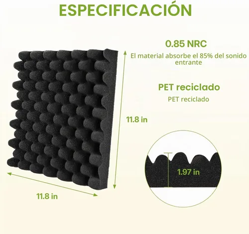Vista 2 de Paquete de 6 paneles de espuma acústica de 12 x 12 x 2 pulgadas, paneles de pared acústicos con patrón de huevo, paneles de espuma acústica de Negro