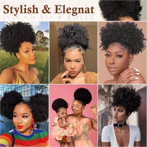 Vista 3 de AISI QUEENS Cola de caballo afro extra grande con cordón para mujeres, gran moño de cabello afro rizado y kinky sintético, postizos de cabello