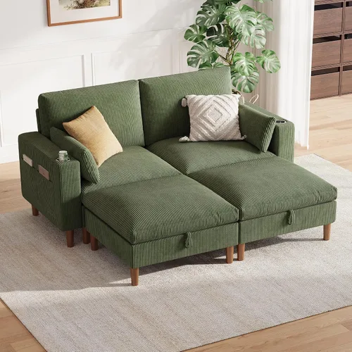 Vista 18 de LINSY HOME Sofá modular modular de 110 pulgadas con almacenamiento, sofá nube de 3 asientos con 1 otomana móvil y 2 almohadas, sofás seccionales