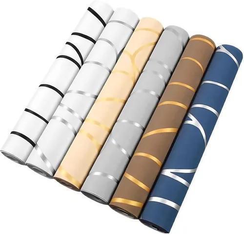Vista 4 de Papel pintado no tejido con patrón geométrico nórdico de líneas modernas, simple y elegante para sala de estar, fondo para televisión, decoración