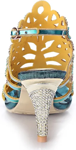 Vista 3 de Honeystore Sandalias de diamantes de imitación hechas a mano con patrón en forma de pavo real