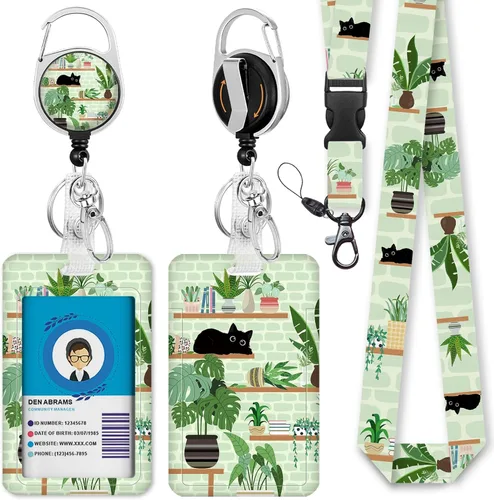 Vista 8 de Cordones negros para insignias de identificación, soporte retráctil para insignias de trabajo, cordón con soporte para tarjeta de crucero, llavero