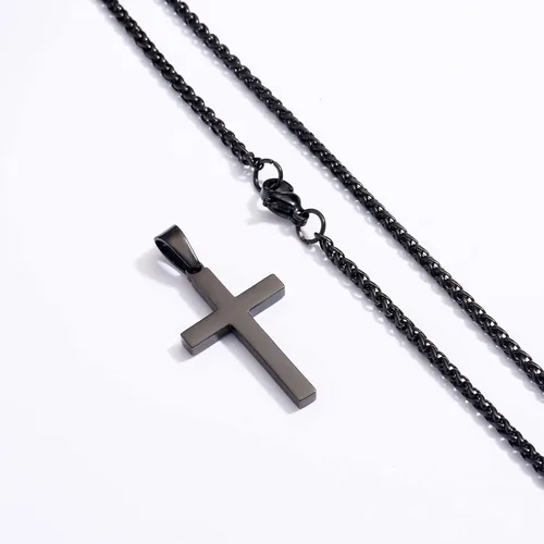 Vista 5 de P. BLAKE Collar con colgante de cruz de acero inoxidable para hombres y niños, colgante de cruz cristiana con cadena de 24 pulgadas