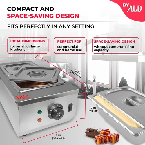 Vista 2 de ALDKitchen Olla para derretir chocolate – derretidor de chocolate eléctrico comercial de acero inoxidable, 1 tanque grande + 2 tanques extra