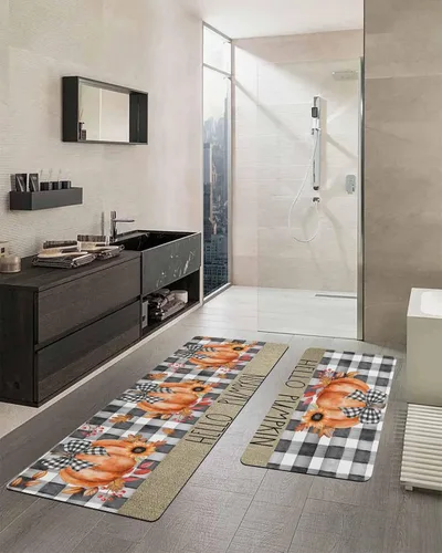 Vista 2 de Tapete de baño de acuarela de calabaza para bañera, antideslizante, de secado rápido y absorbente, tierra de diatomeas, fregadero, dormitorio