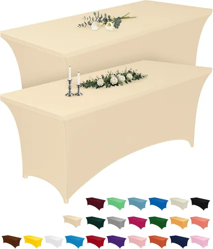 Vista 9 de Pureegg - Juego de 2 manteles de elastano ajustables de 1,2 m para mesas rectangulares, mantel elástico y sin arrugas para mesa de masajes, fiestas