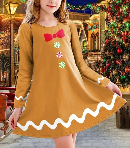 Vista 2 de Vestido de manga larga con estampado de Mardi Gras para niñas de 3 a 12 años
