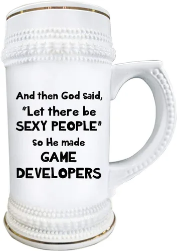 Vista 2 de Gifts for Sexy Game Developer Designer Beer Stein Mug 22oz Ceramic Novelty Drinkware - Video Gaming Design Dev Team Development Funny Cute Gag Idea