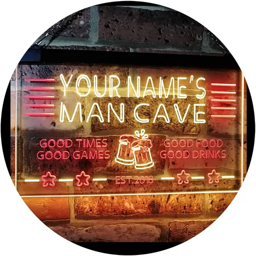 Vista 16 de ADVPRO Letrero de neón LED personalizado con texto en inglés "Man Cave Home Bar Est. Year Single Color LED Neon Sign 12 x 8.5" st4s32-x0012a-tm-b