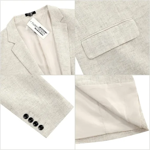 Vista 4 de TURETRENDY Abrigo deportivo casual para hombre, chaqueta de lino ligero, con un botón, traje de negocios, chaquetas elegantes para uso diario