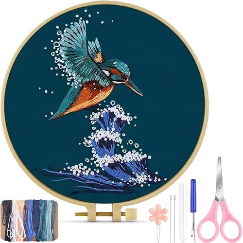 Vista 19 de TINDTOP Kit de Bordado para Principiantes Adultos, Kit de Bordado de Pájaros para Principiantes, Incluye Tela de Bordado Aros Hilos para Amantes