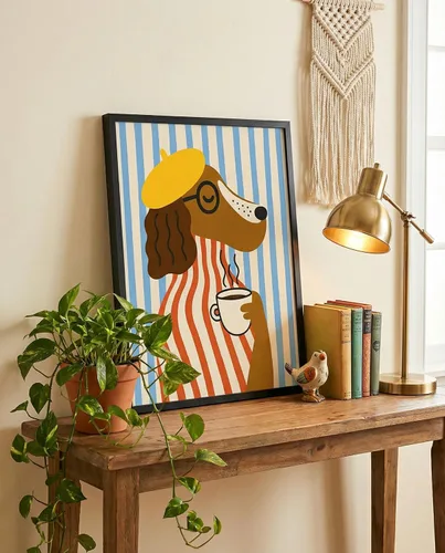 Vista 4 de Funky Dog - Póster de cocina moderna de mediados de siglo, diseño de The Morning Brew Coffee Bar, 8 x 10 pulgadas, sin marco, moderno, arte