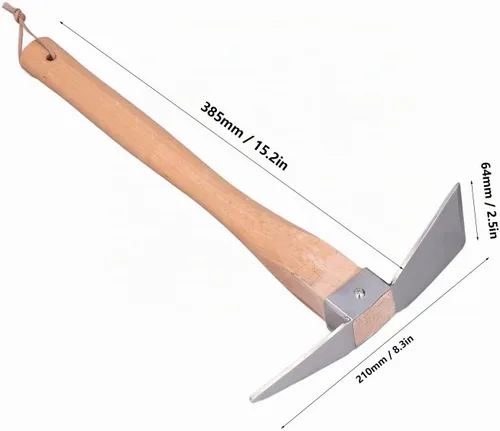 Vista 3 de Azada de pico de acero inoxidable con mango de madera, hachas de púa para excavar pico para excavar, azada Mattock de selección de jardín