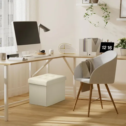 Vista 7 de Bsketa Otomana de Almacenamiento, Taburete Plegable con Asiento Acolchado de Espuma Más Gruesa, Otomana Pequeña de Cuero para Almacenamiento, Banco