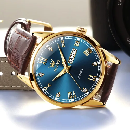 Vista 7 de OLEVS Tienda Watches, reloj de cuero marrón para hombre, reloj de fecha para hombre, reloj luminoso para hombre, reloj de vestir para hombre, reloj