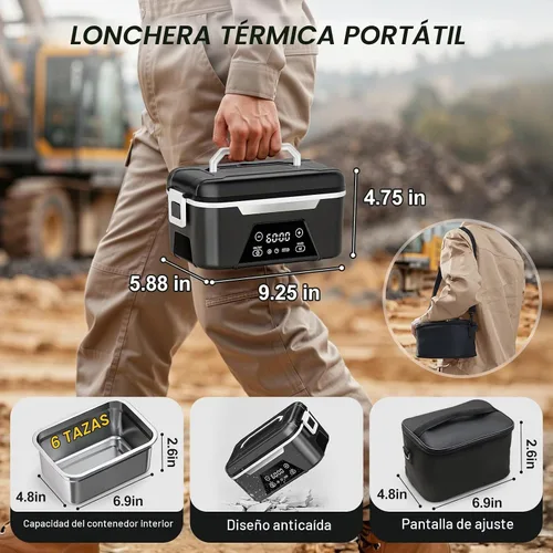 Vista 2 de Cordless Heated Lunch Box For Adults, 1.5L (6 Cups) Rechargeable Electric Lunch Box Battery Powered With Scheduled Heating, Automatic