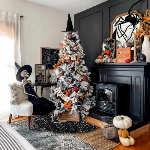 Vista 5 de XIMISHOP Falda de árbol de lentejuelas de 48 pulgadas, falda de árbol negra plateada con purpurina para decoración de árbol de Navidad, Halloween