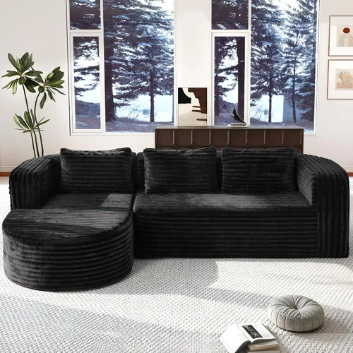Vista 44 de Hobestluk - Sofá modular sin hueso, sofá seccional en forma de L 96" Right Facing Chaise Black,Memory Foam,Removable Cover,Non-slip Bottom,No