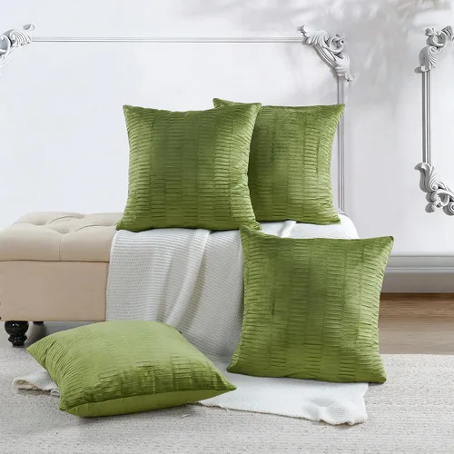 Vista 17 de Juego de 2 fundas de almohada decorativas de terciopelo a rayas plisadas de 14 x 26 pulgadas, funda de cojín rectangular suave y elegante para sofá