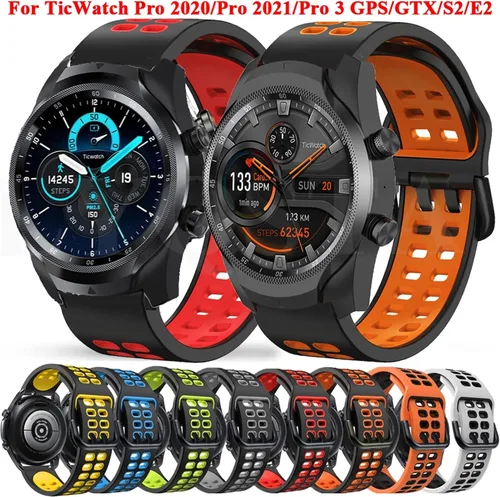 Vista 2 de Correa de silicona para reloj TicWatch Pro 3 Ultra/LTE/2021 GPS S2 E2 GTX reemplazo 20 0.866 in pulsera